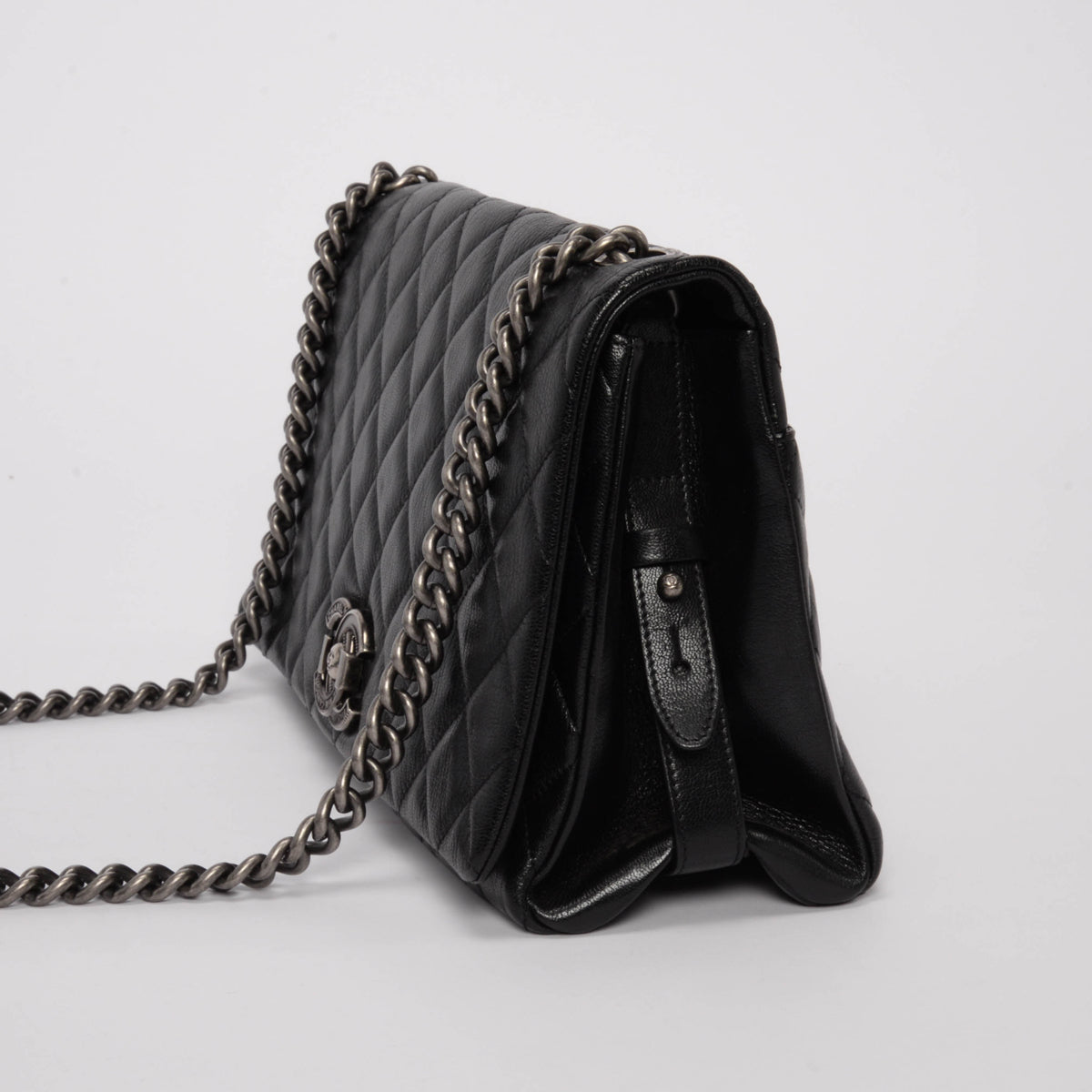 Chanel Black Quilted Goatskin Large City Rock Flap Bag