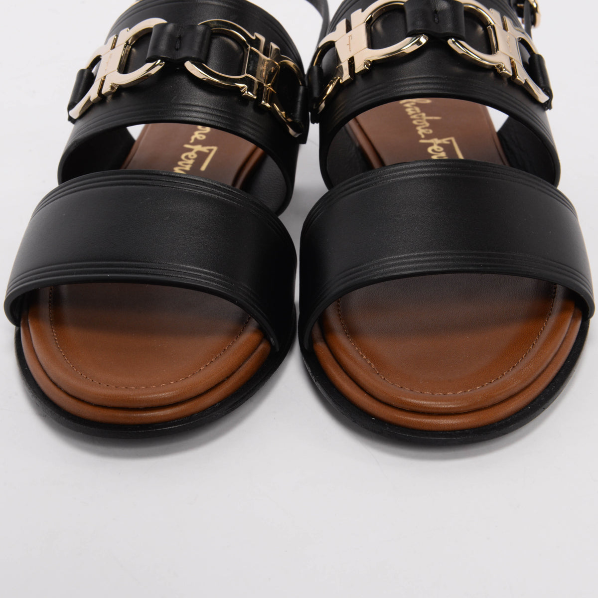 Ferragamo Black Calfskin Chaim Sandals 5.5