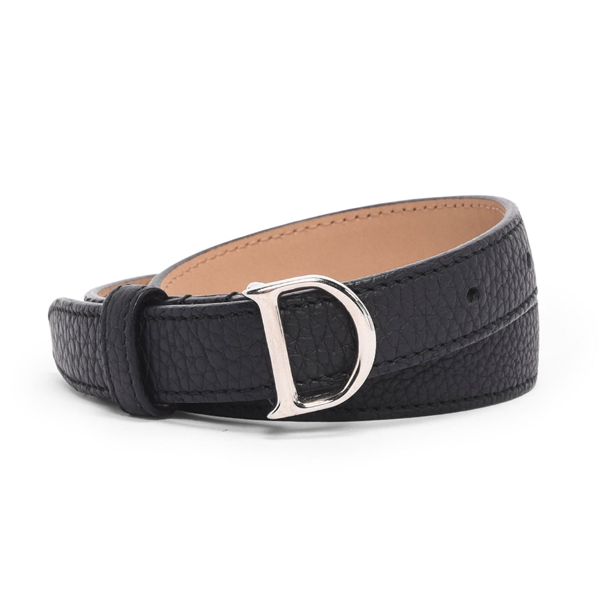 Dior Black Grained Leather Slim D Logo Belt