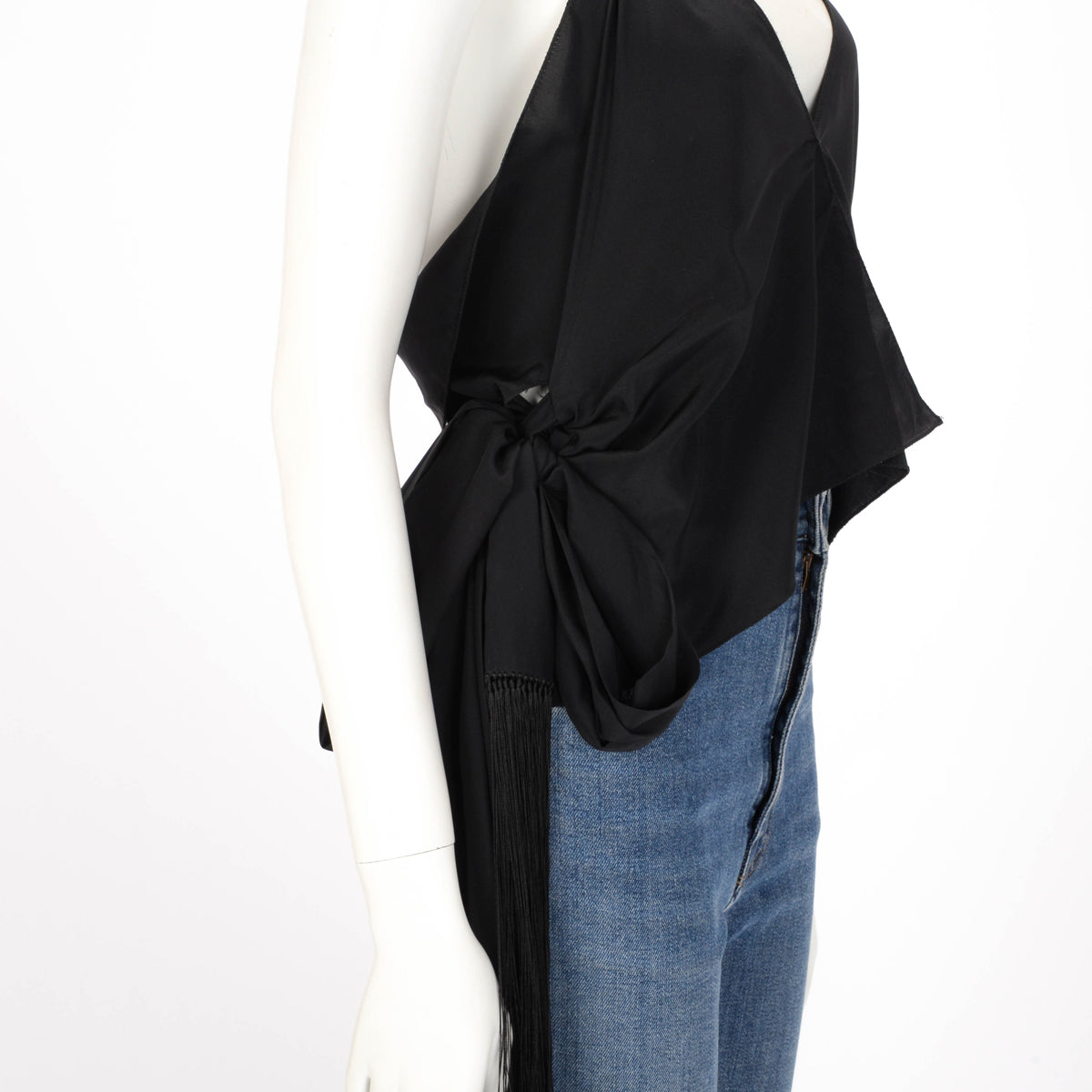 Gucci Black Silk Halter Neck Tassel Top IT 38