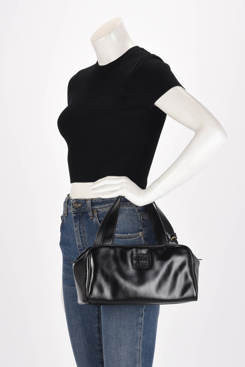 Miu Miu Black Soft Lux Bauletto Logo Bag