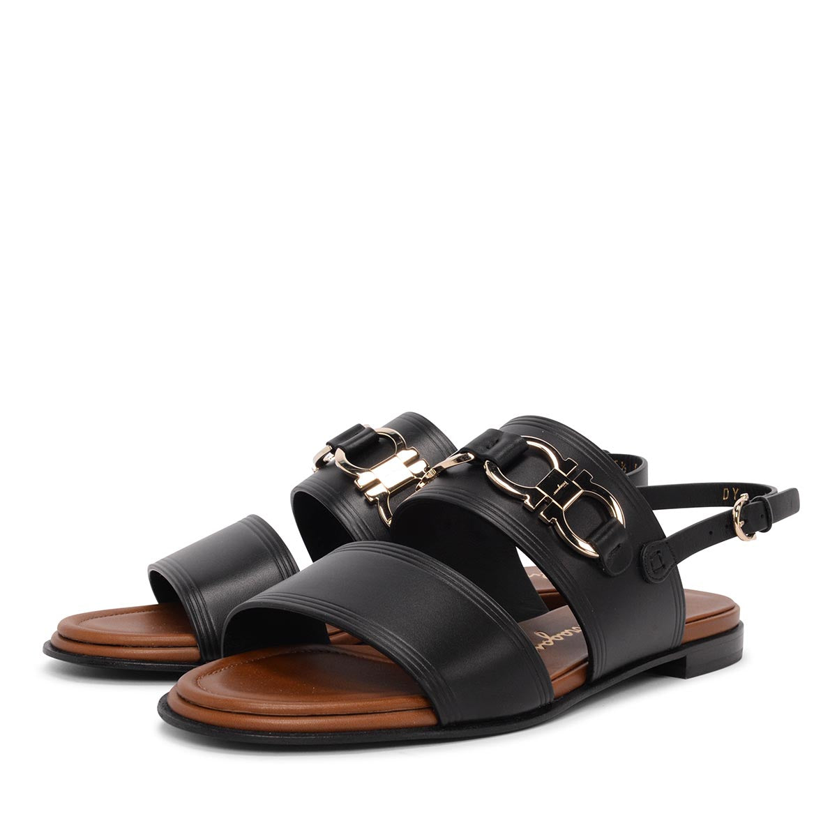 Ferragamo Black Calfskin Chaim Sandals 5.5