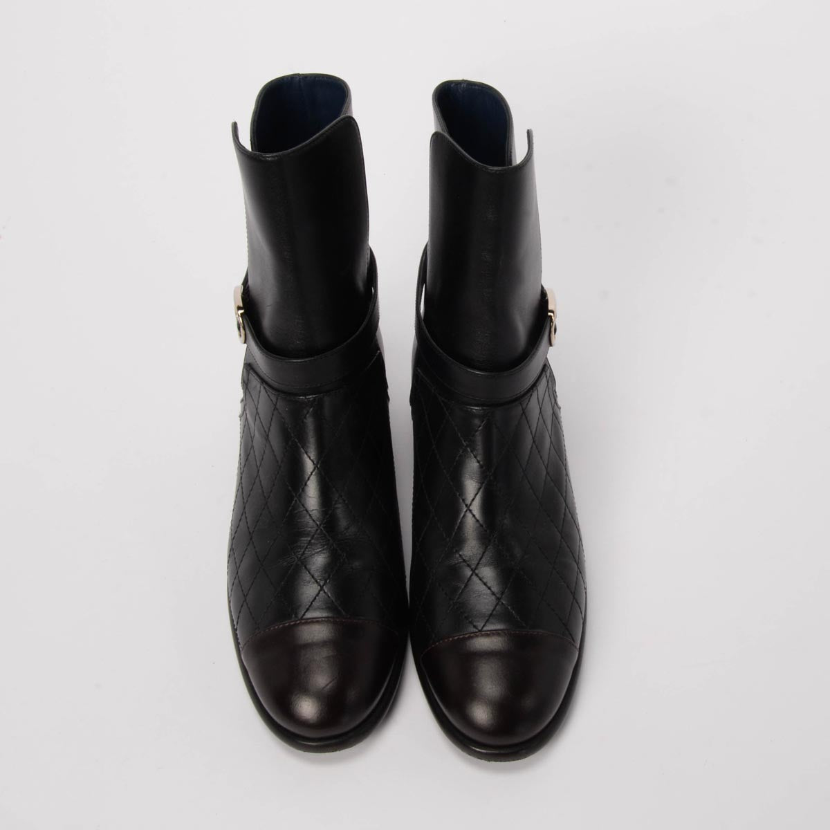 Chanel Black Quilted Calfskin Cap Toe Ankle Boots 38.5