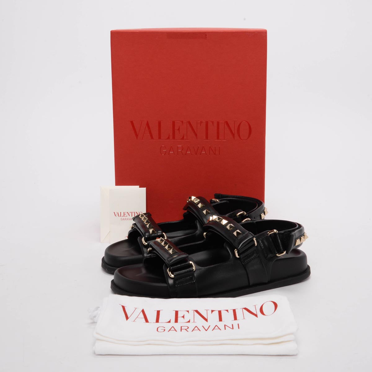 Valentino Black Calfskin Rockstud Sandals 37