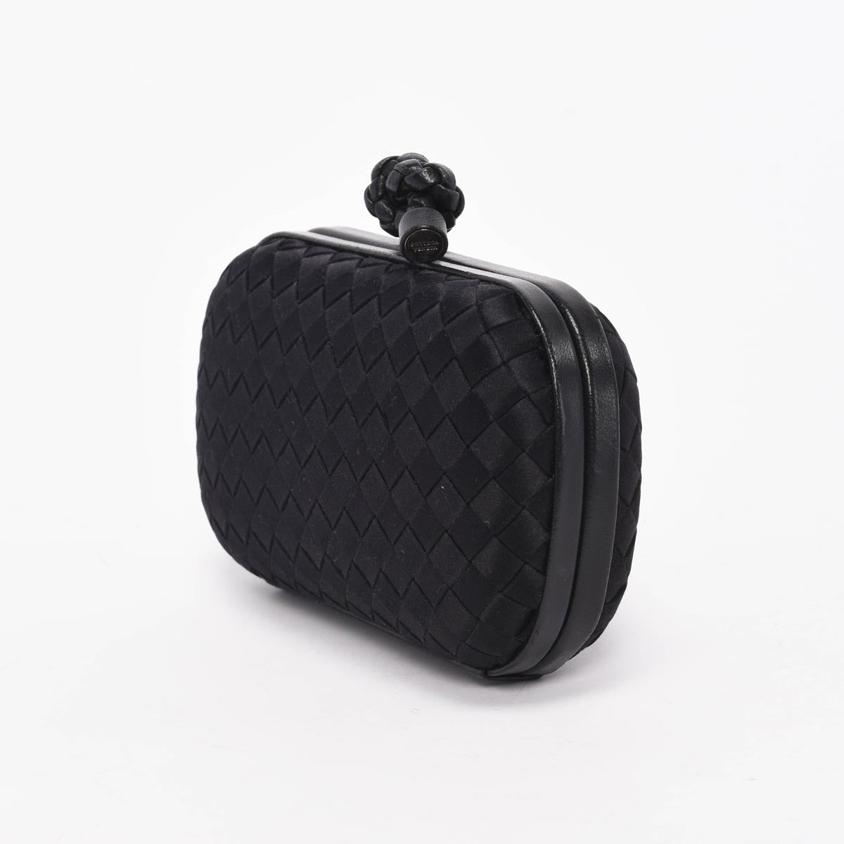 Bottega Veneta Black Satin Intrecciato Knot Clutch