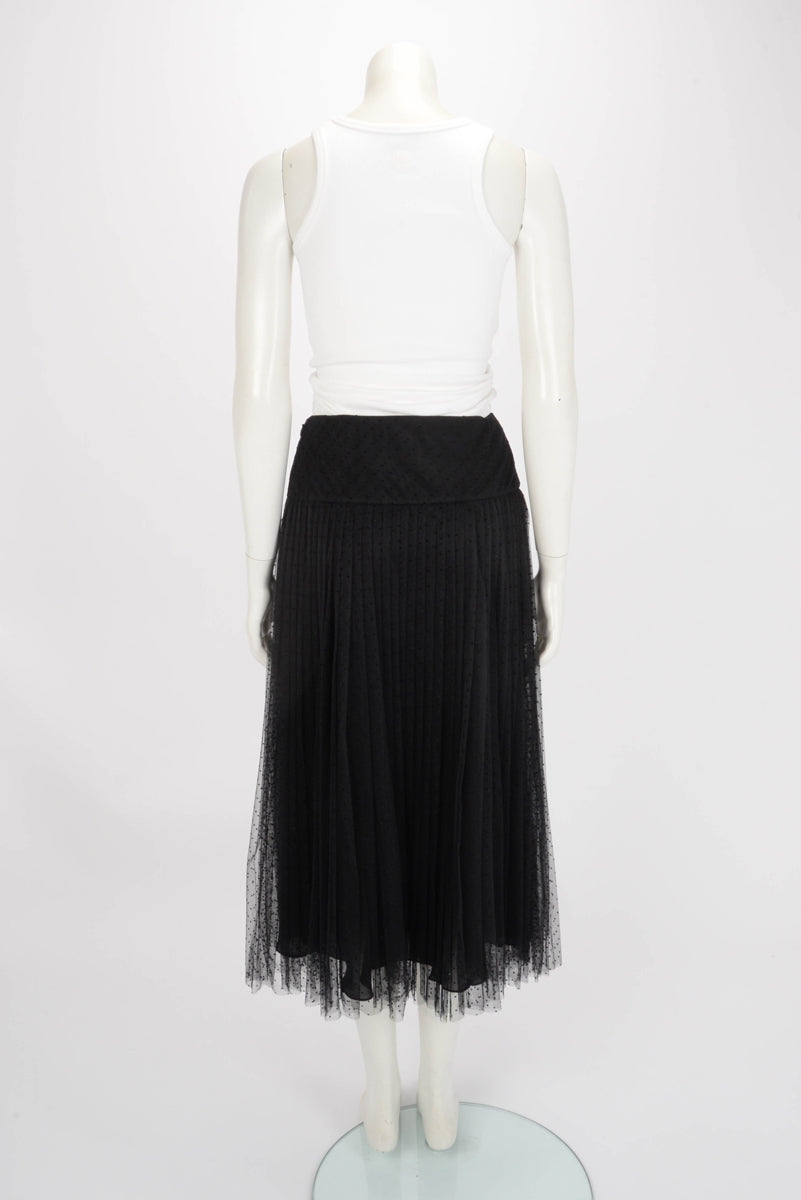Dior Black Polka Dot Tulle Pleated Skirt FR 38