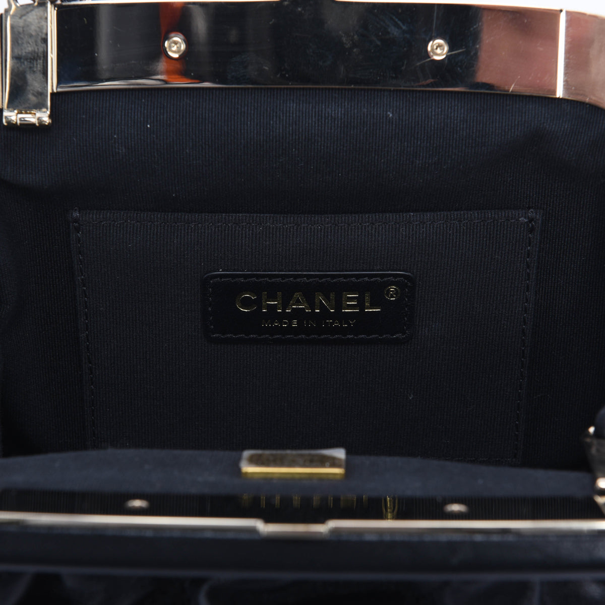 Chanel Black Quilted Lambskin CC Kisslock Clutch