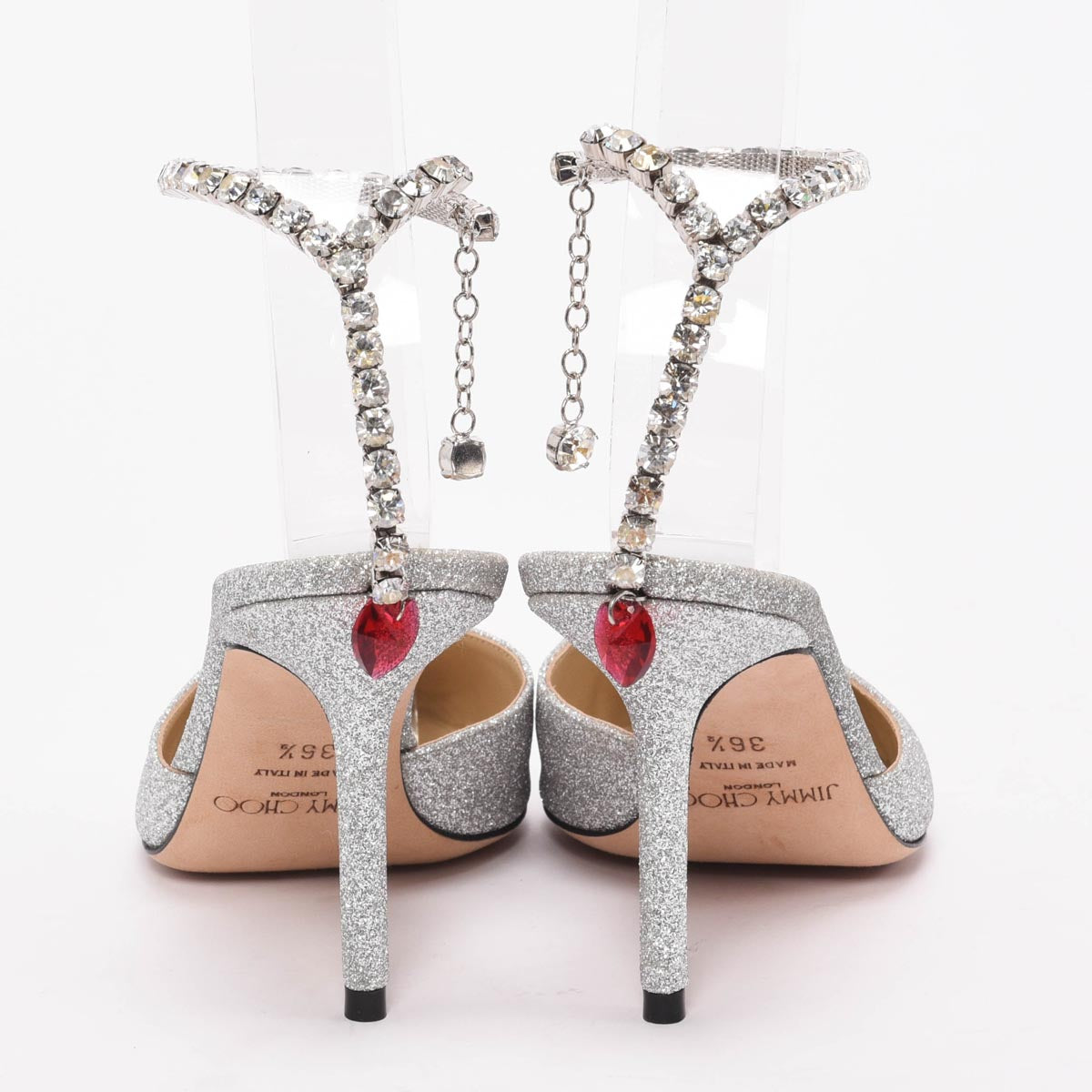 Jimmy Choo Platinum Ice Dusty Glitter Crystal Saeda Pumps 36.5