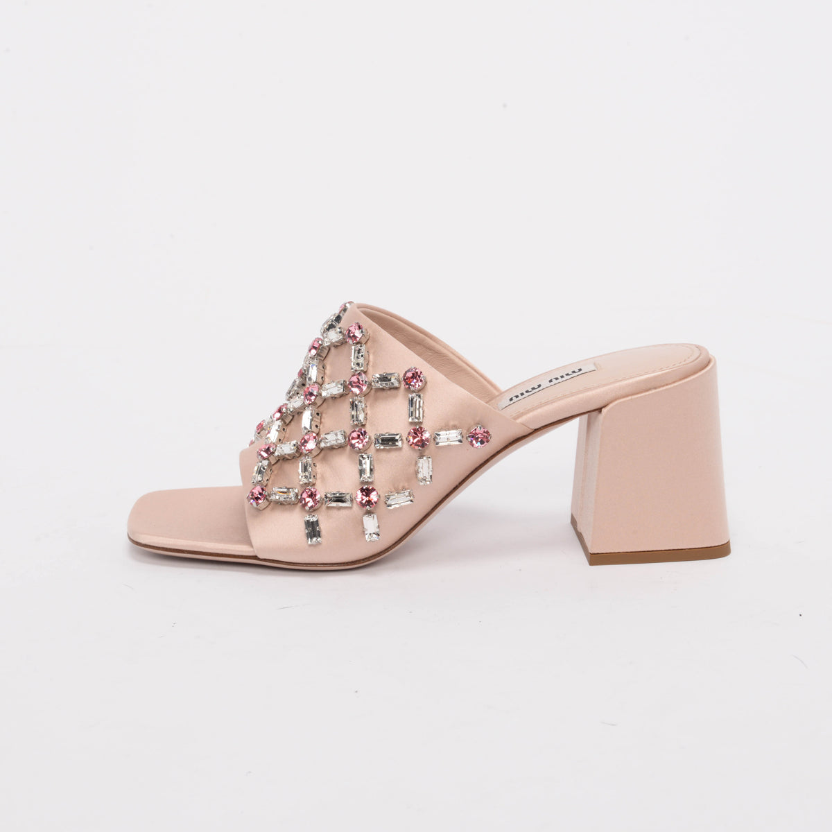 Miu Miu Blush Satin Crystal Embellished Mules 37