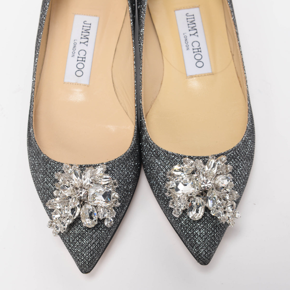 Jimmy Choo Charcoal Lame Gayne Flats 34