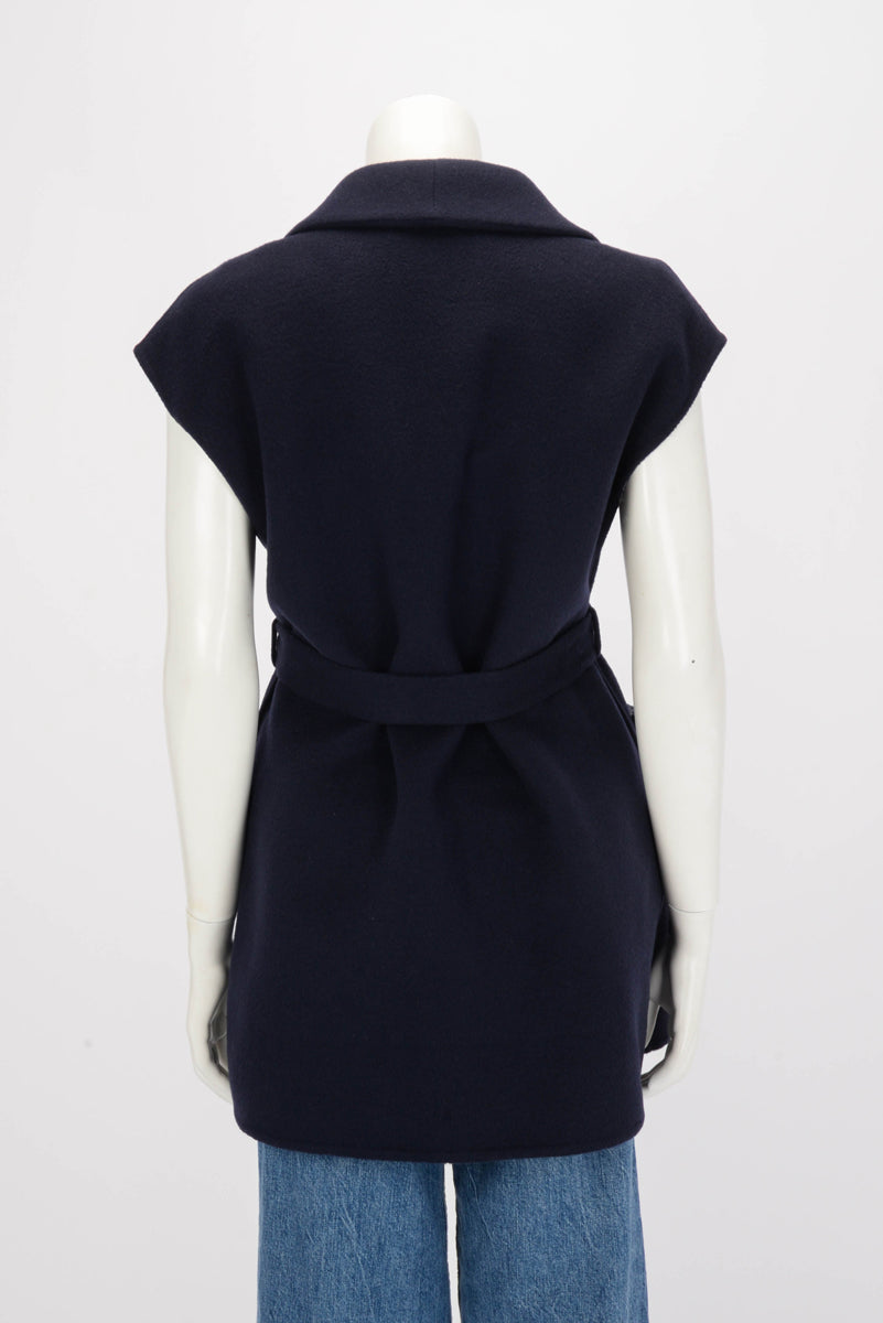 Dior Navy Wool Double Face Sleeveless Belted Coat FR 40