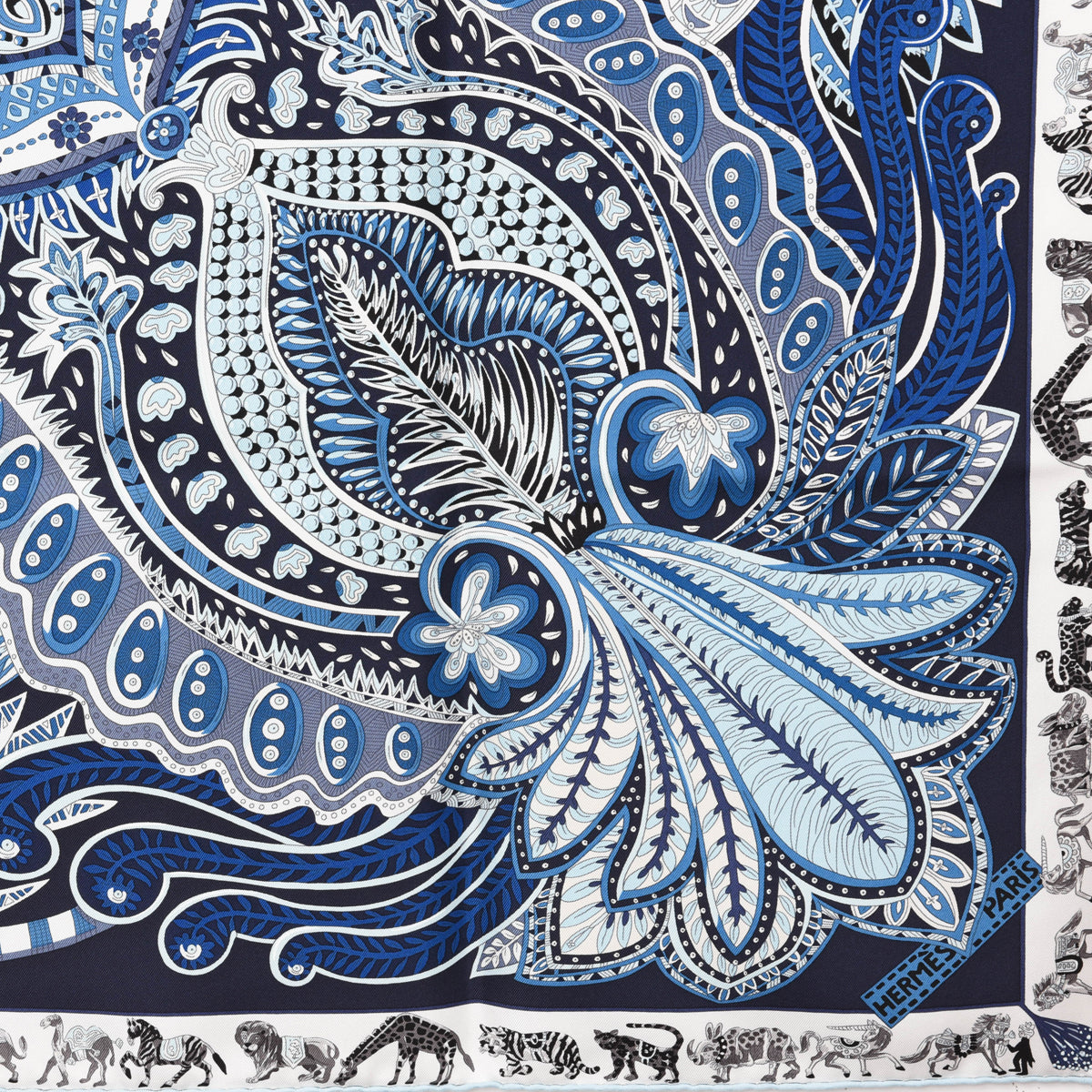 Hermes Blue Silk Le Jardin De La Maharani Scarf