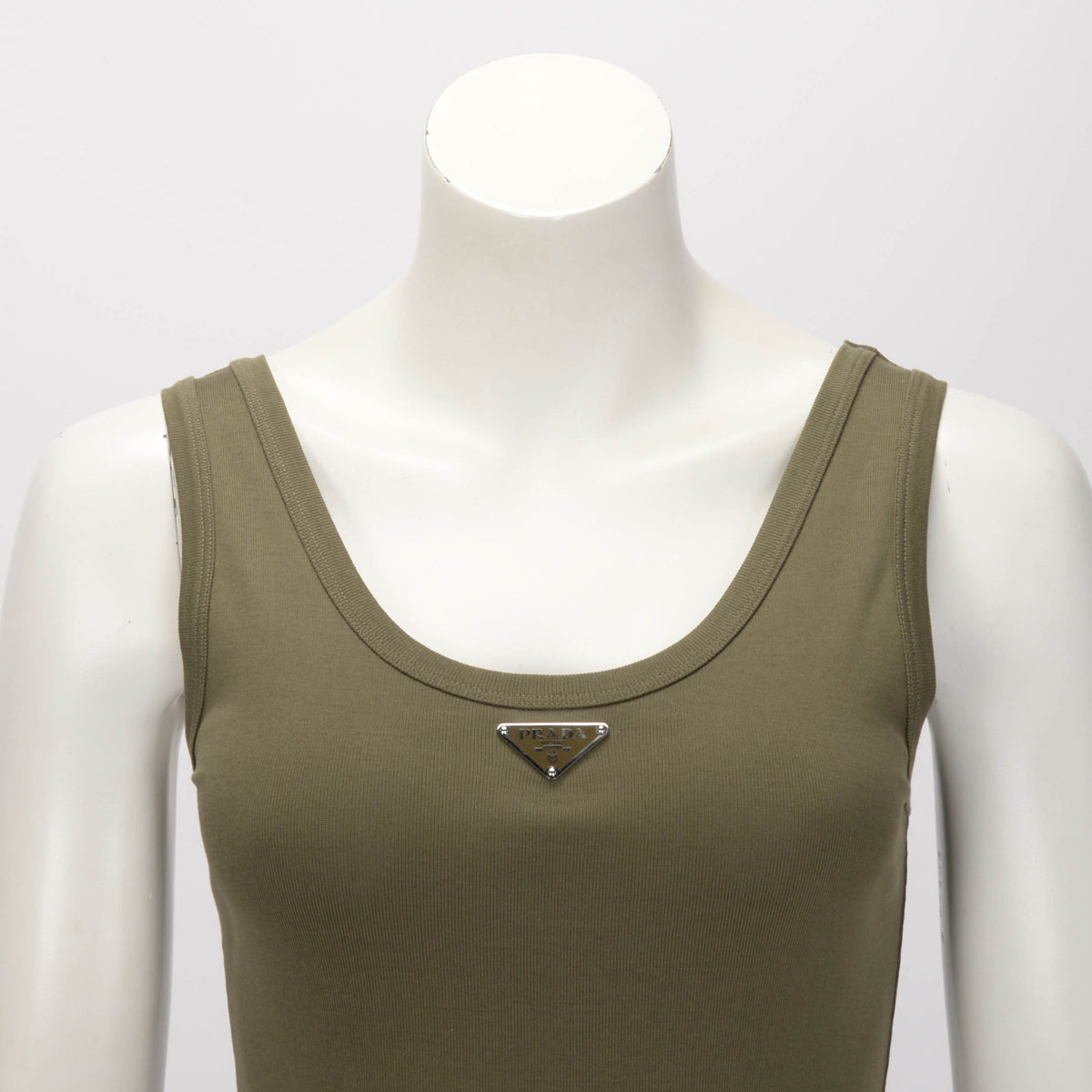 Prada Khaki Cotton Triangle Logo Singlet Top IT 38