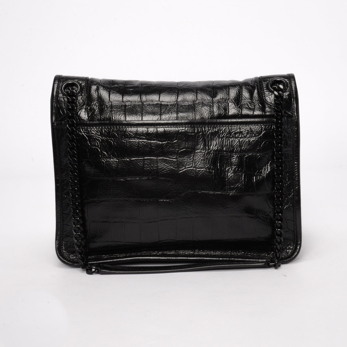 Saint Laurent Black Croc Embossed Medium Niki Bag