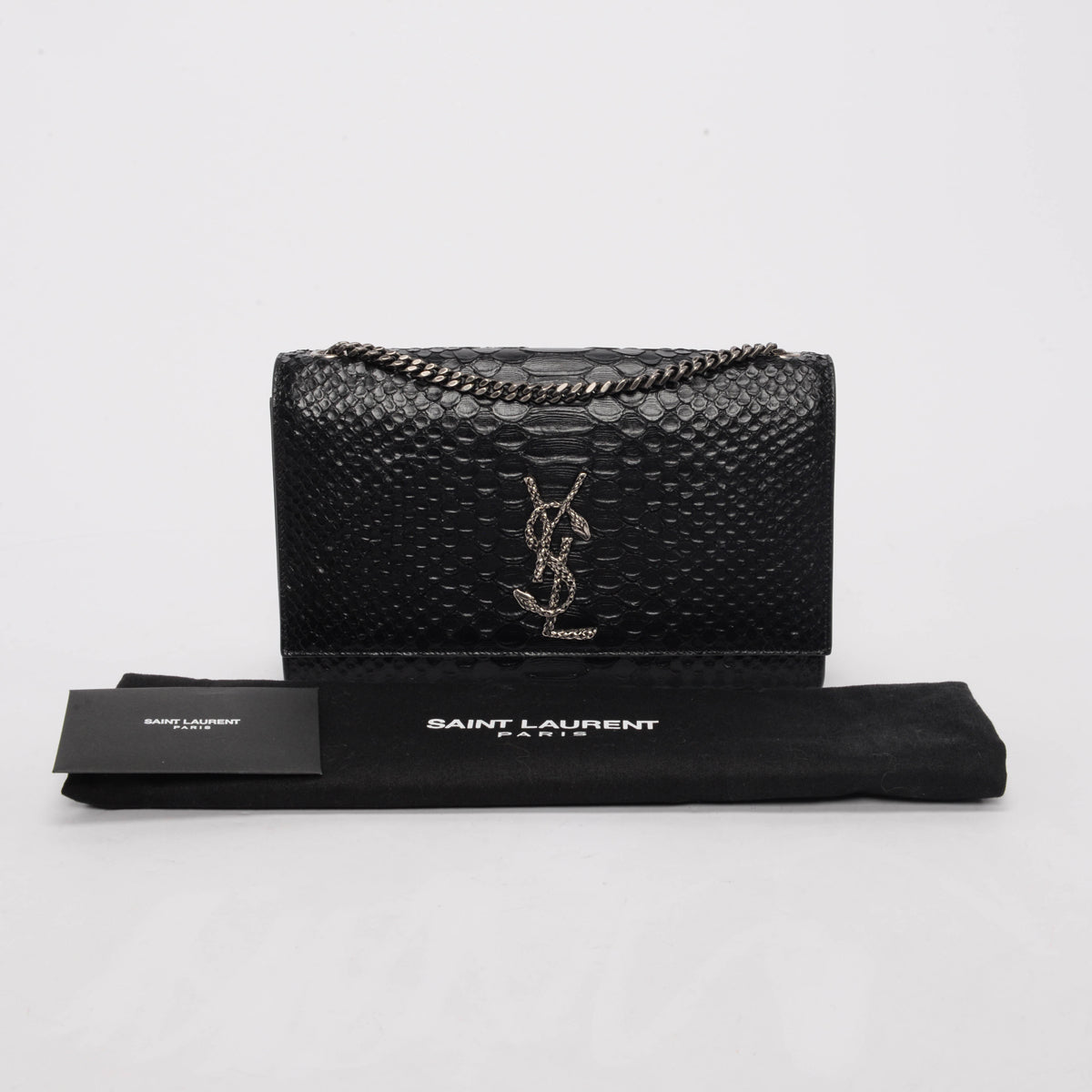 Saint Laurent Black Python Embossed Medium Kate Chain Bag