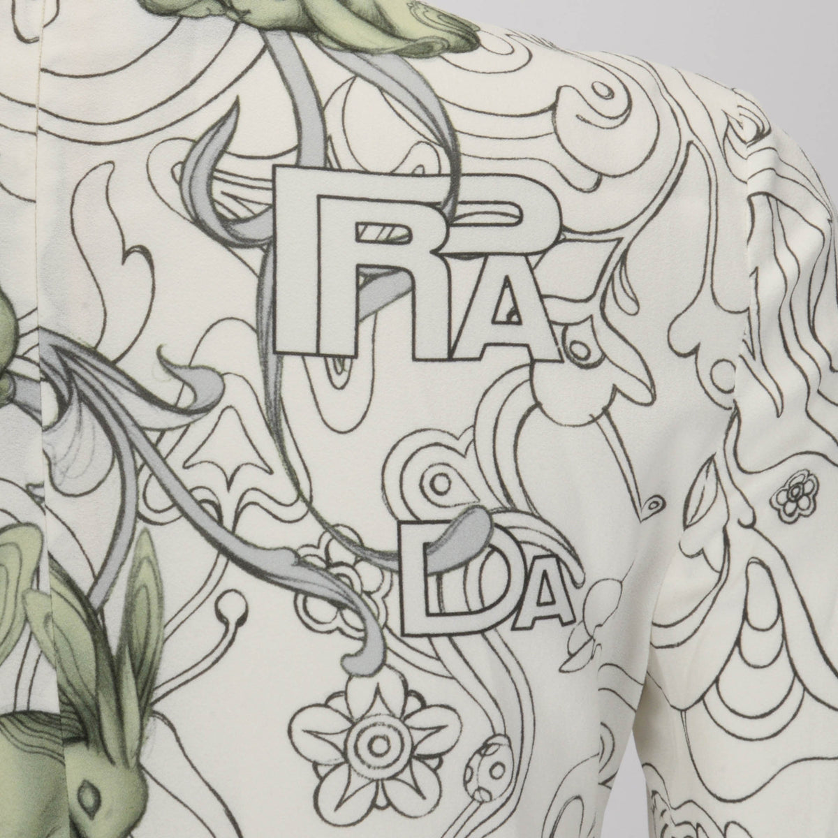 Prada White & Green Rabbit Liberty Print Longsleeve Dress IT 40