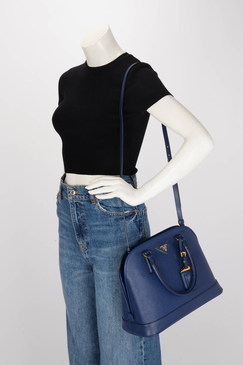 Prada Bluette Saffiano Small Promenade Tote