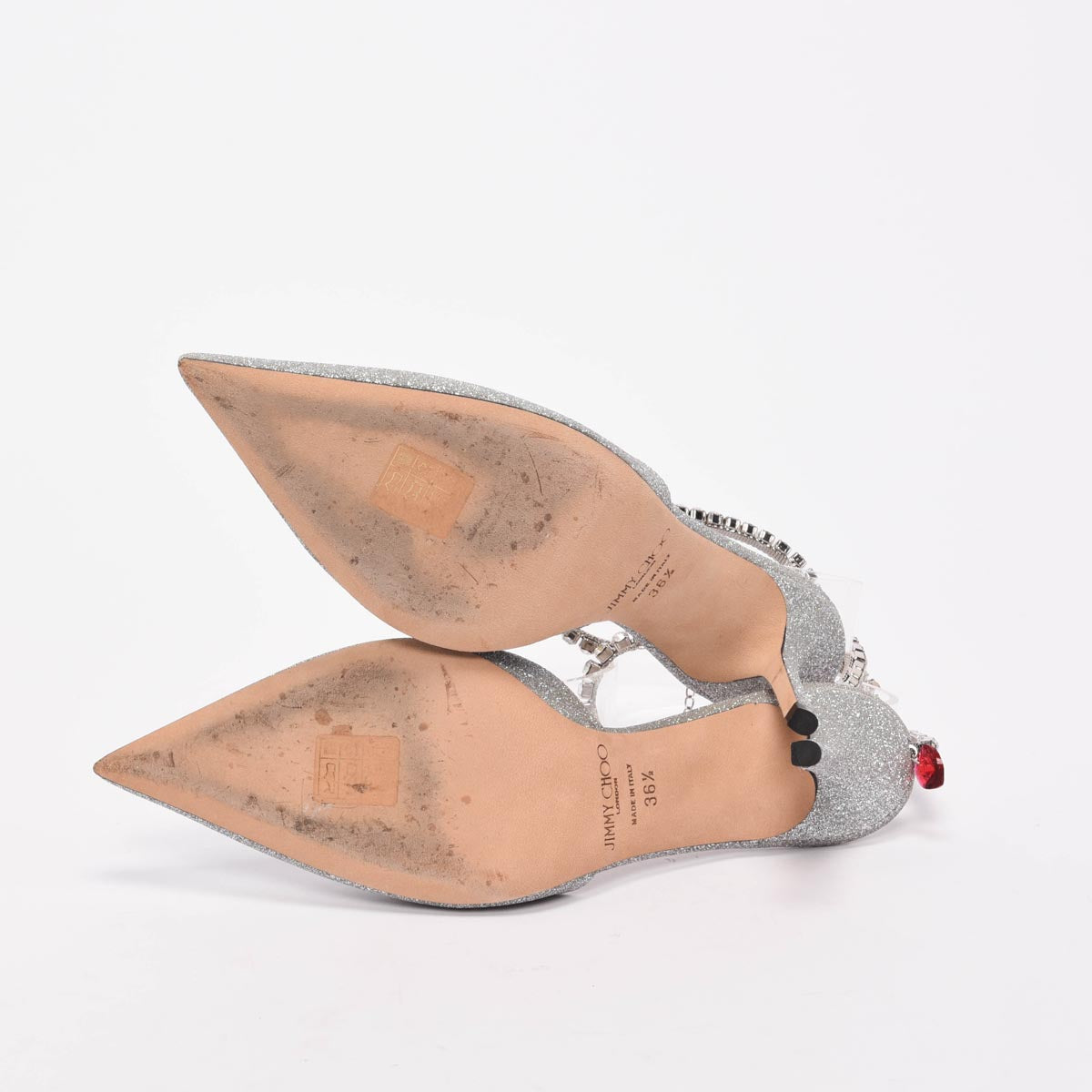 Jimmy Choo Platinum Ice Dusty Glitter Crystal Saeda Pumps 36.5