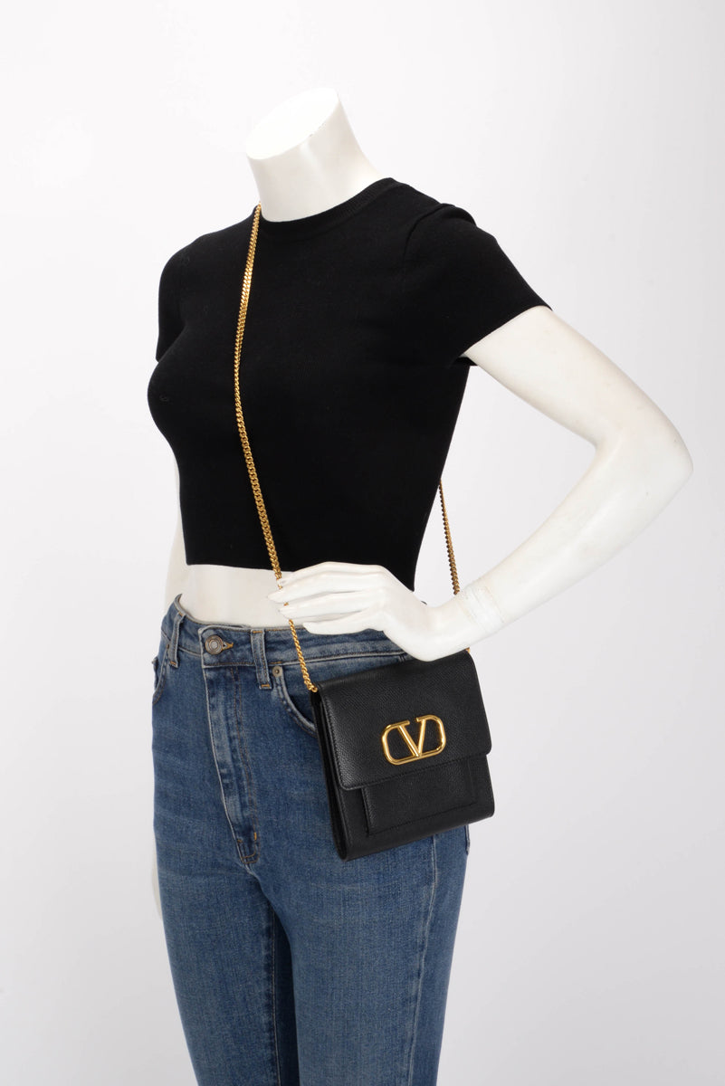 Valentino Black Grained Leather VSling Bag