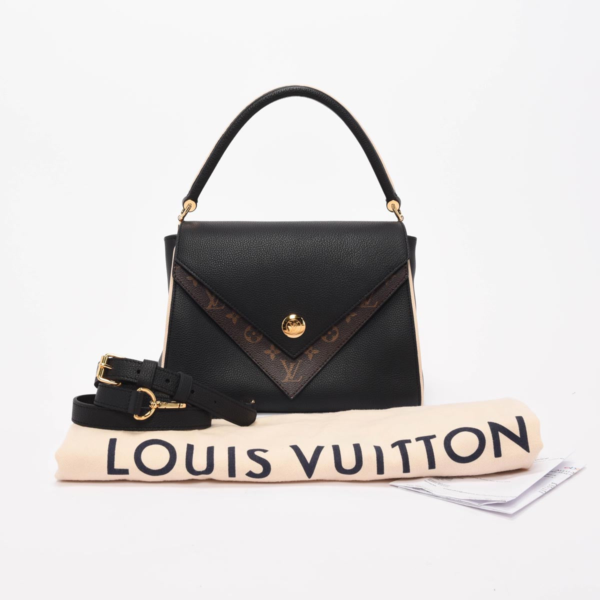 Louis Vuitton Black Grained Calfskin & Monogram Double V Bag