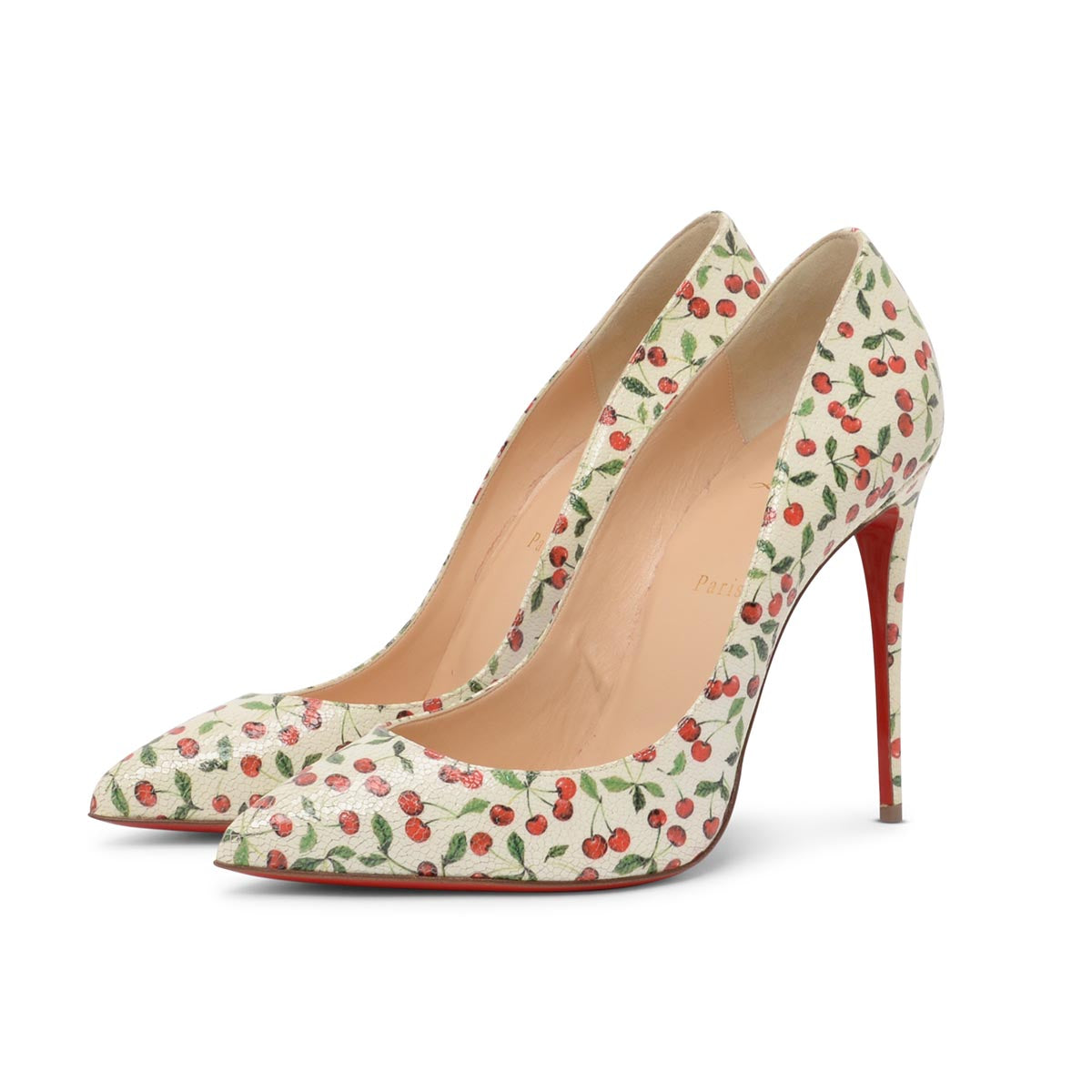 Christian Louboutin White Cherry Print Pigalle Follies 100 Pumps 42