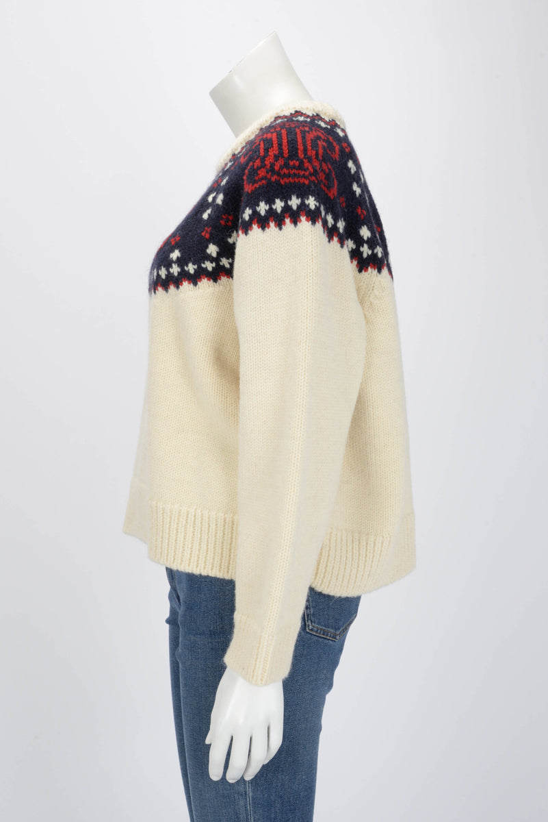 Celine Ivory Wool Fair Isle Triomphe Sweater M