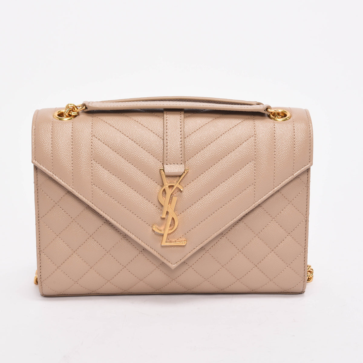 Saint Laurent Beige Grain de Poudre Mix Matelasse Medium Envelope Bag