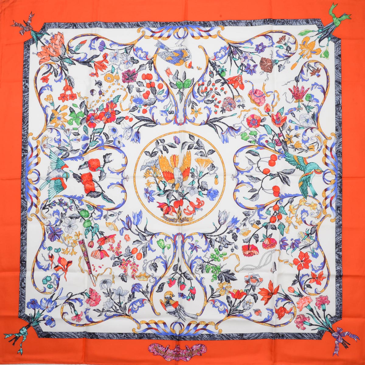 Hermes Red & White Silk Pierres d'Orient et d'Occident Scarf