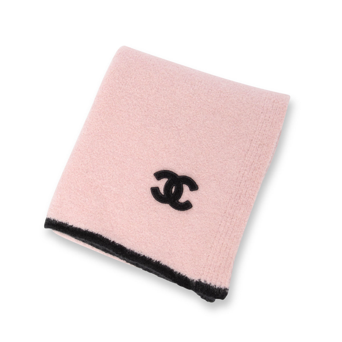 Chanel Pink & Black Cashmere Knit CC Scarf