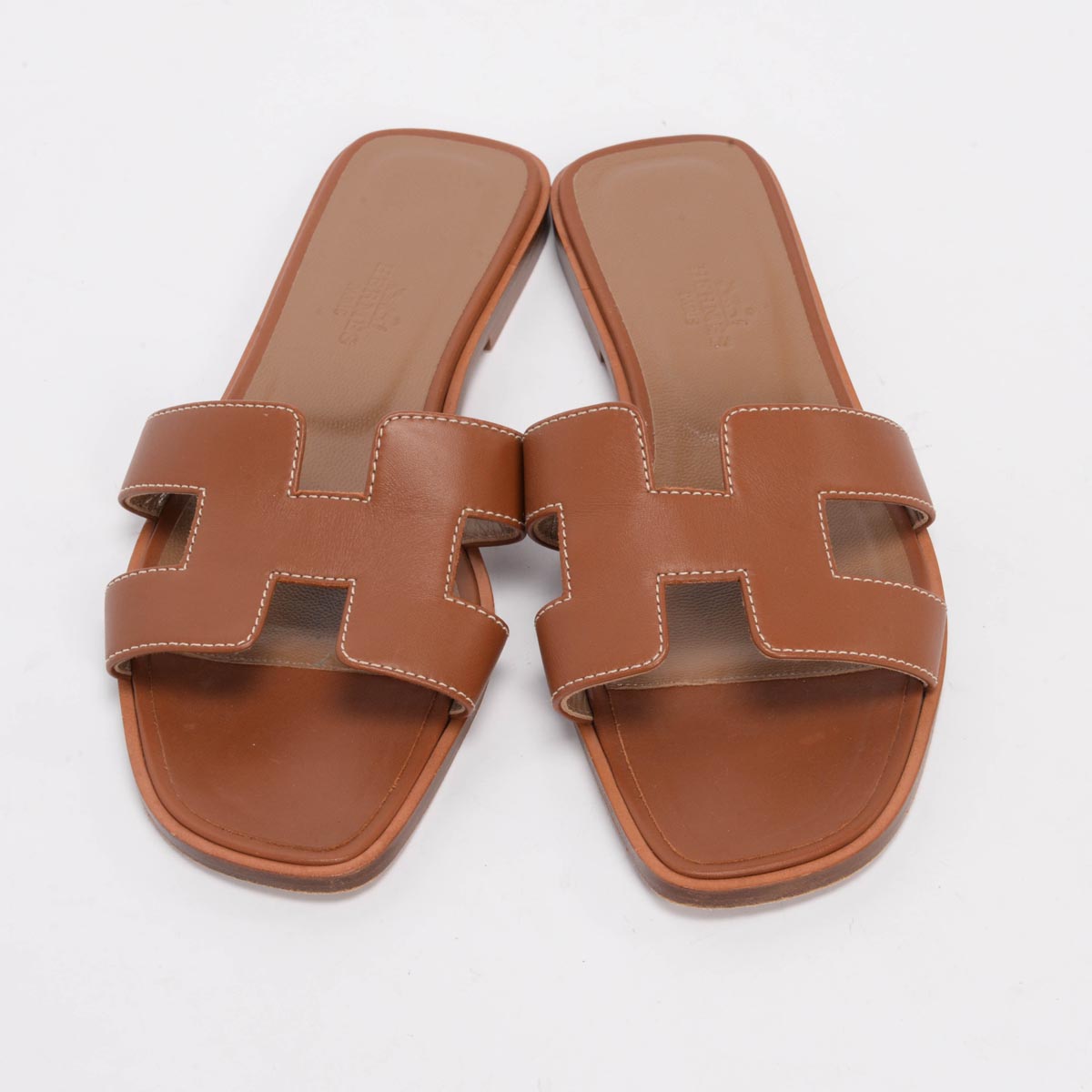 Hermes Gold Calfskin Oran Sandals 37