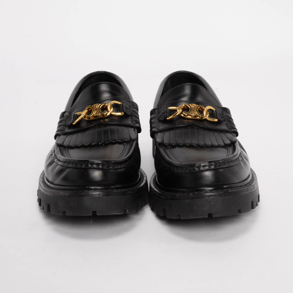 Celine Black Polished Bullskin Margaret Loafers 38.5