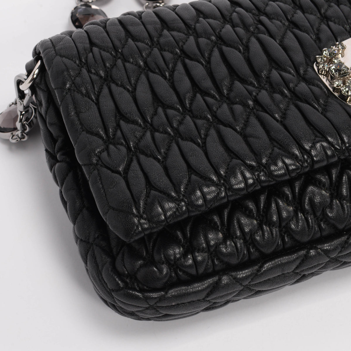 Miu Miu Black Matelasse Crystal Strap Bag