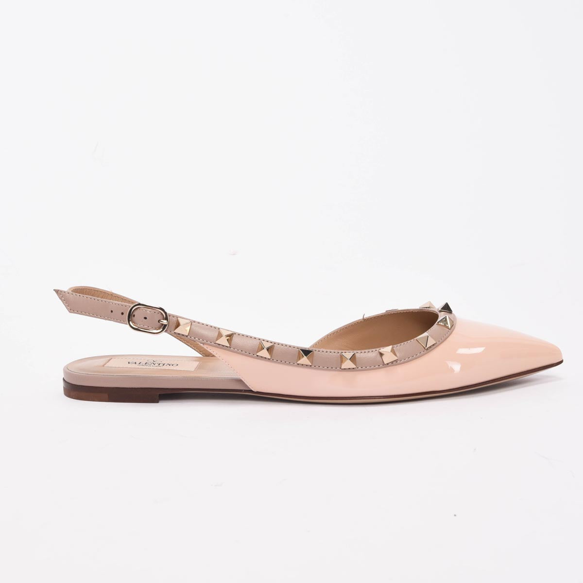 Valentino Rose Patent Rockstud Ballerina Slingbacks 38.5