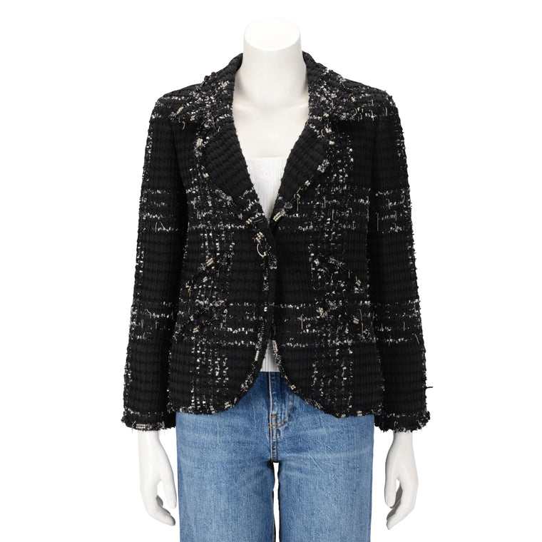 Chanel Black Tweed Embellished Jacket FR 42