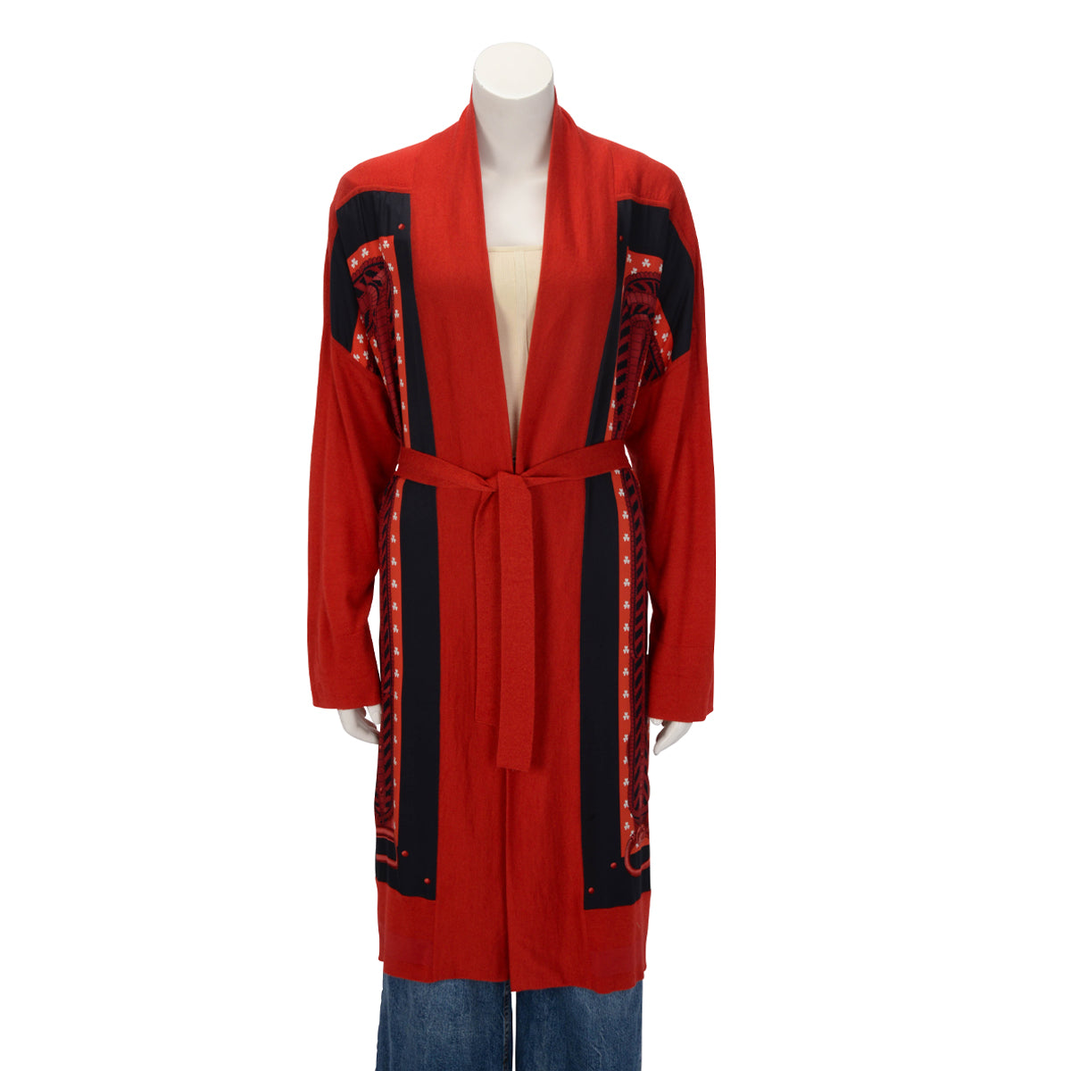 Hermes Red Boucles et Galons du Tsar Belted Cardigan FR 42