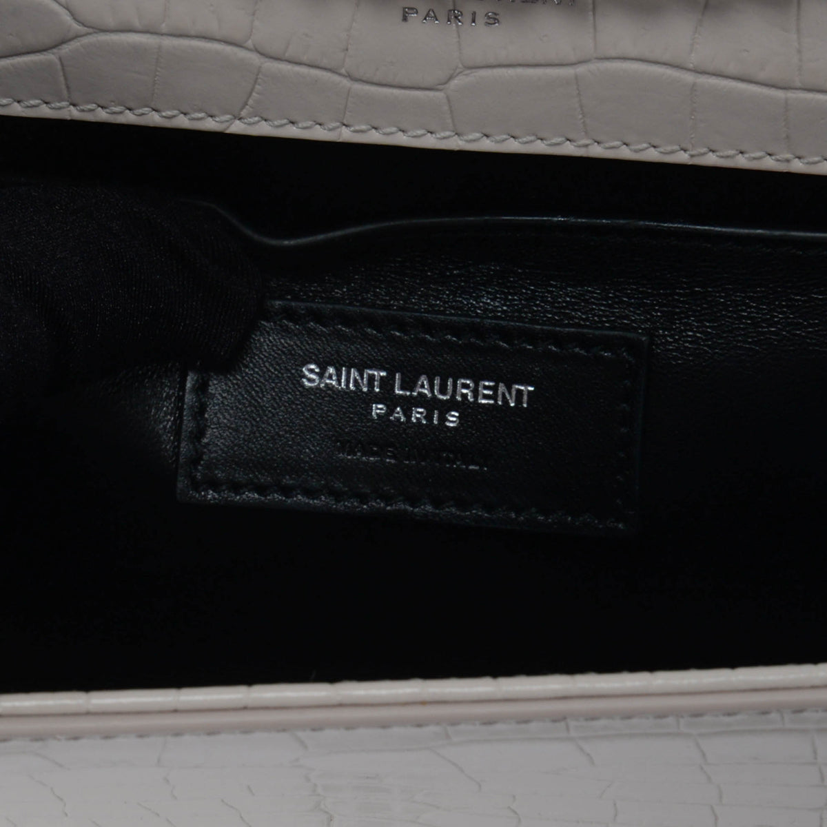 Saint Laurent Light Beige Croc Embossed Medium Kate Tassel Bag