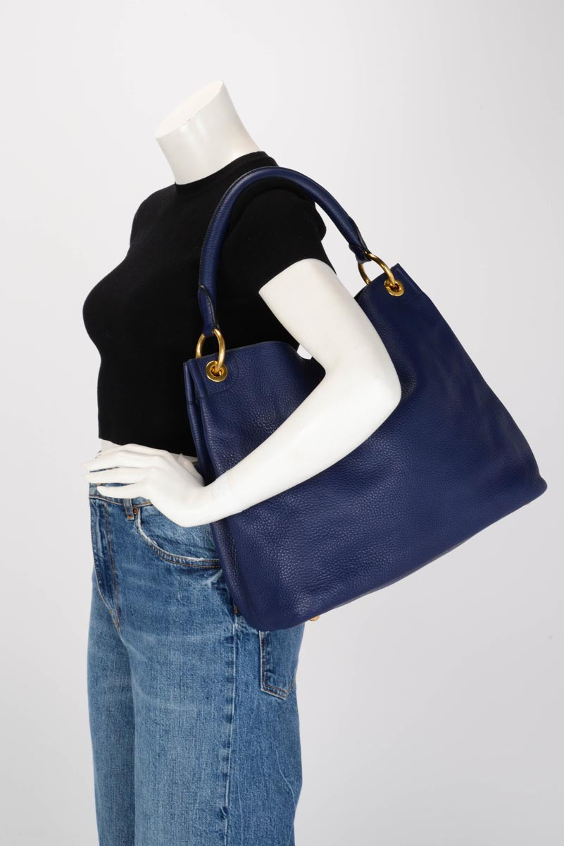 Prada Blue Vitello Daino Hobo Shoulder Bag