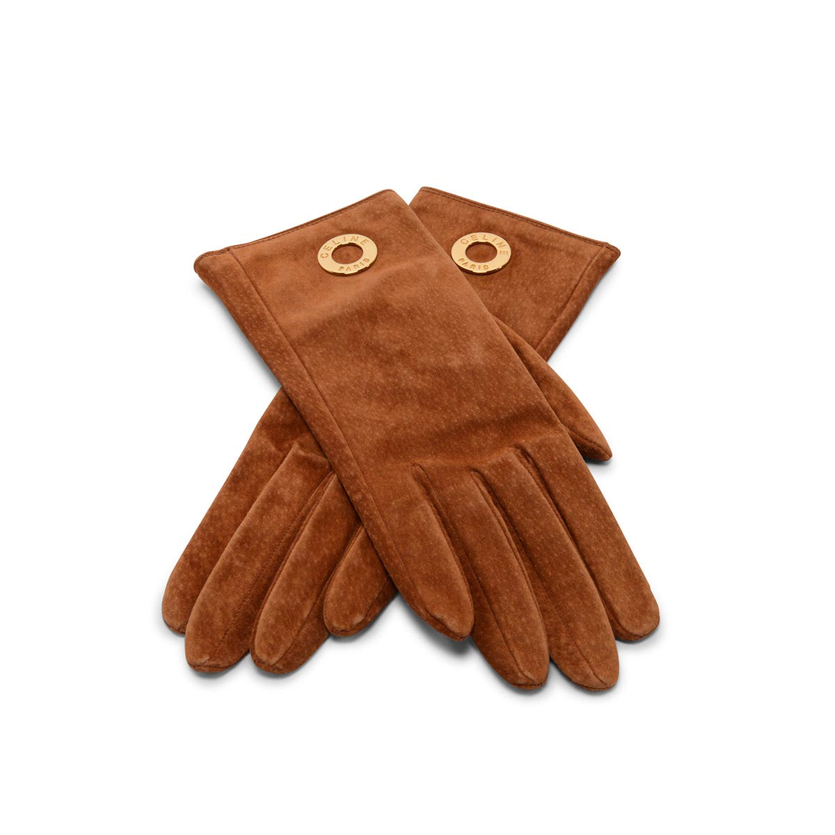 Celine Vintage Tan Suede Logo Detail Gloves