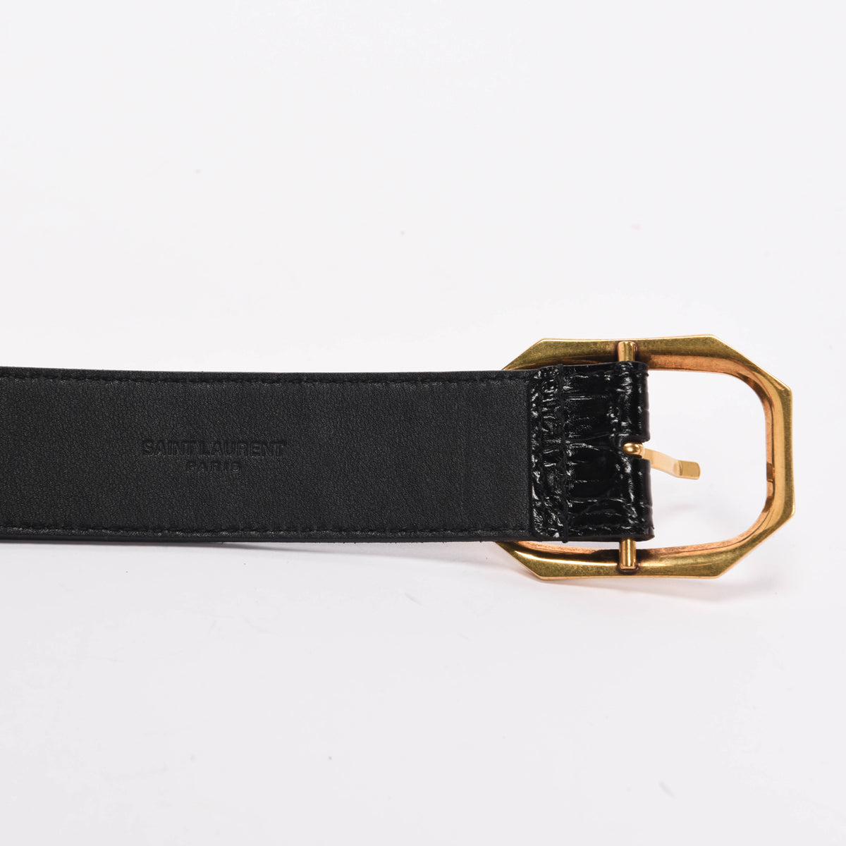 Saint Laurent Black Croc Embossed Belt