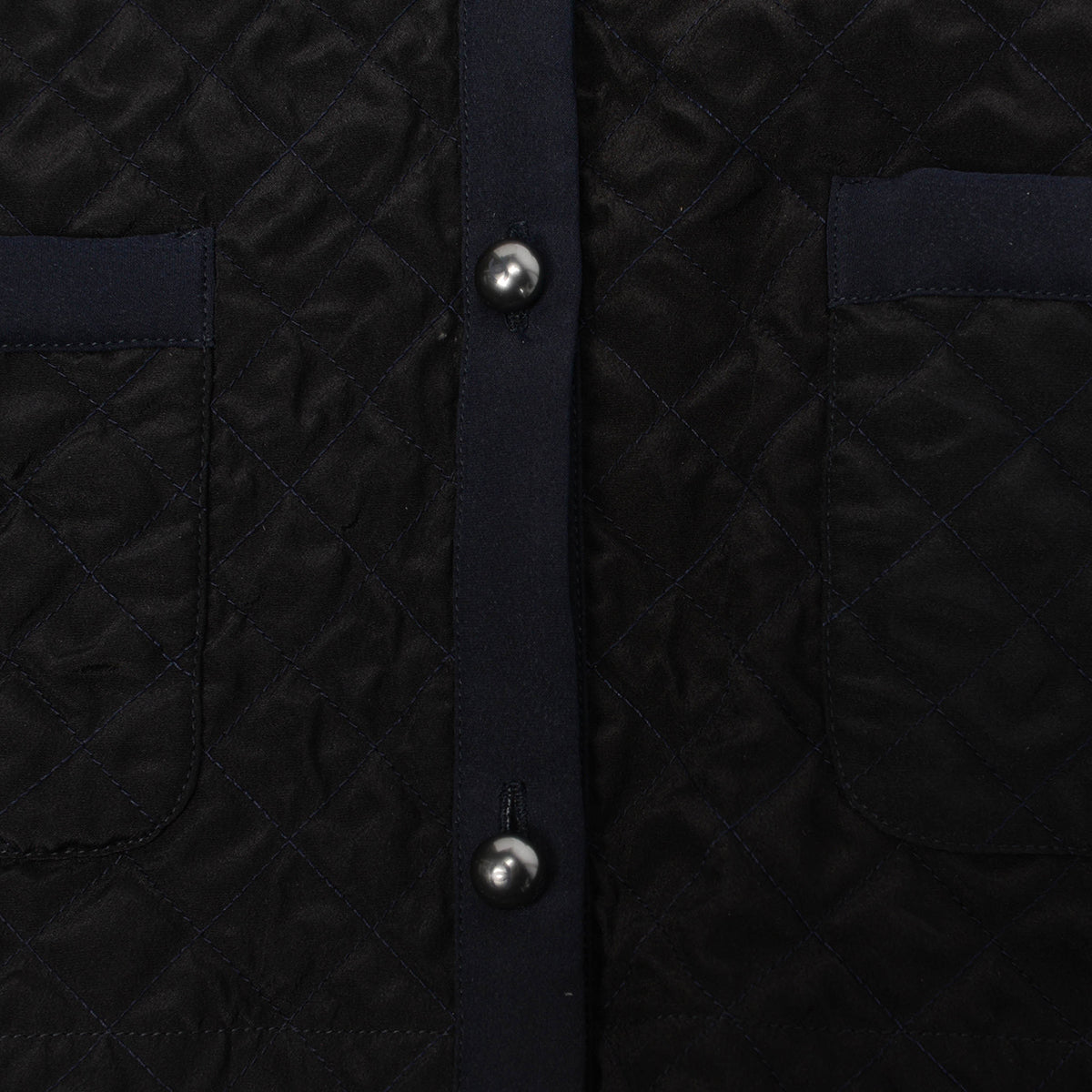 Chanel Navy & Black Quilted Silk Edge to Edge Cardigan FR 36