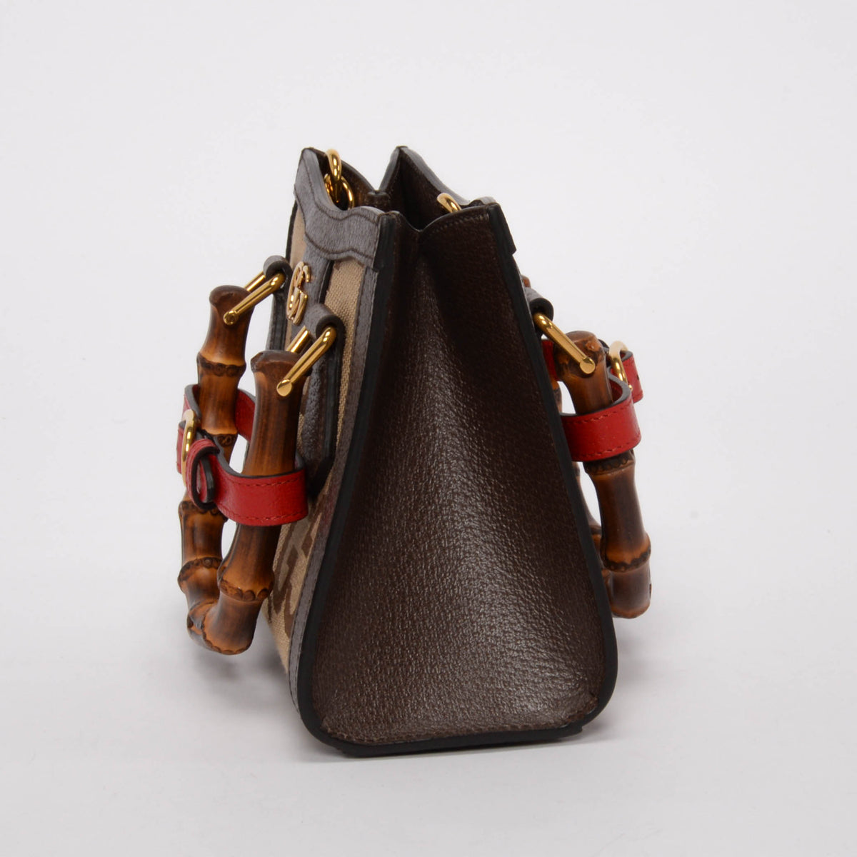 Gucci Brown Textured Dollar Calfskin Jumbo GG Mini Diana Bag