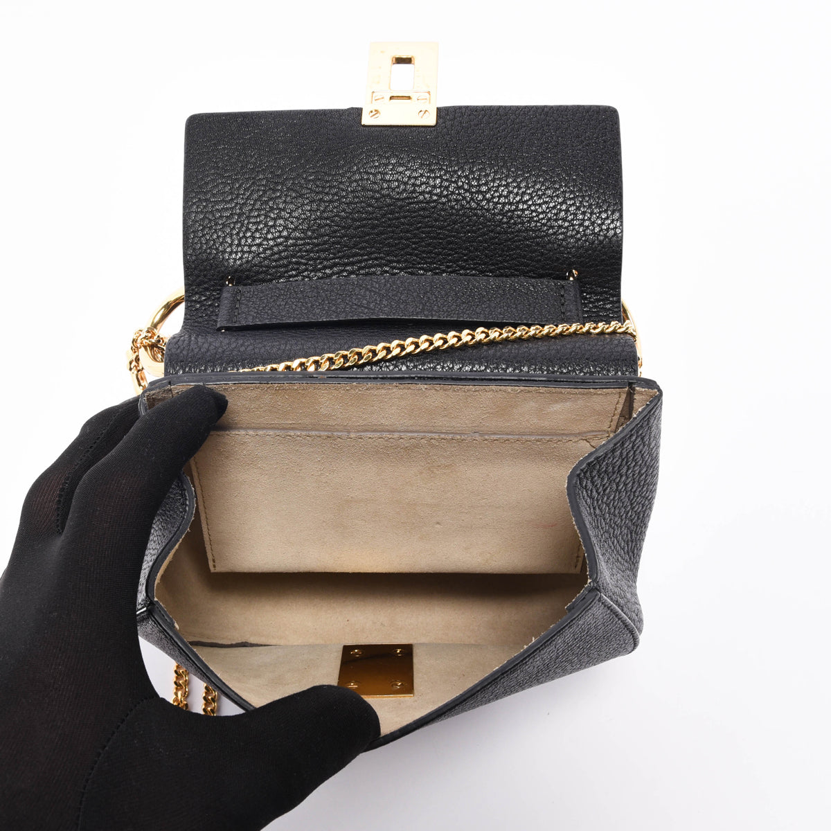 Chloe Black Grained Lambskin Small Drew Shoulder Bag