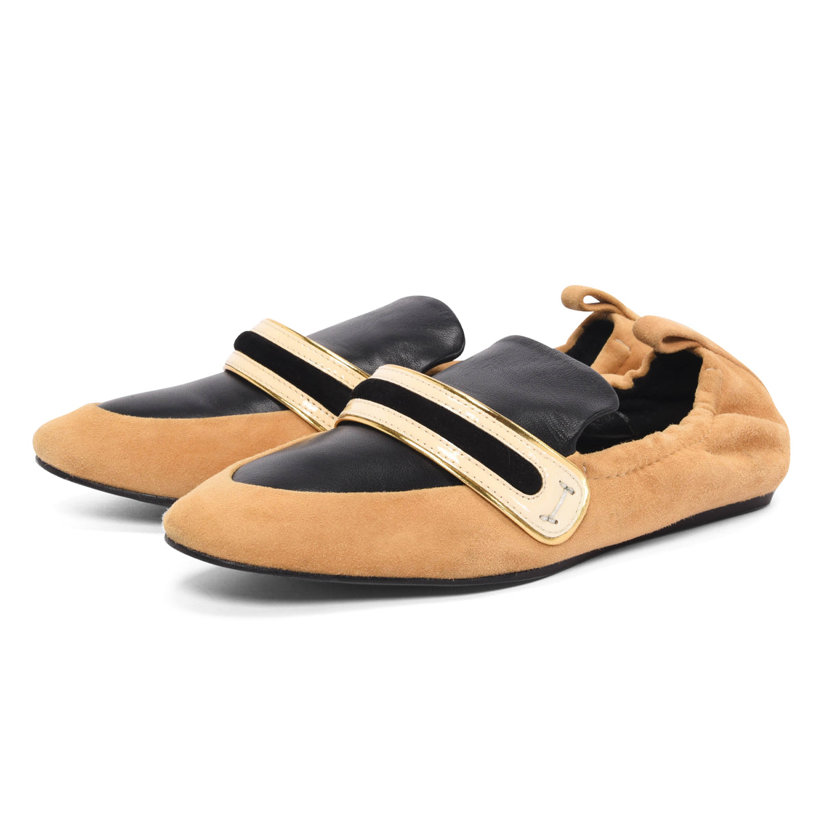 Lanvin Tan & Black Suede & Leather Mocassin Flats 37