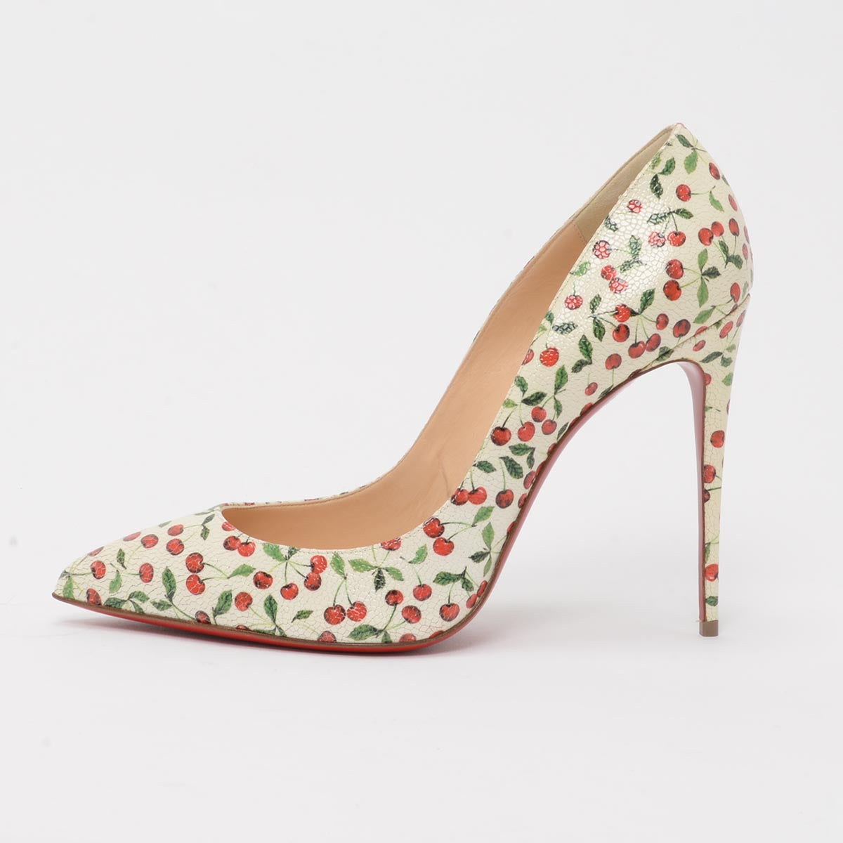 Christian Louboutin White Cherry Print Pigalle Follies 100 Pumps 42