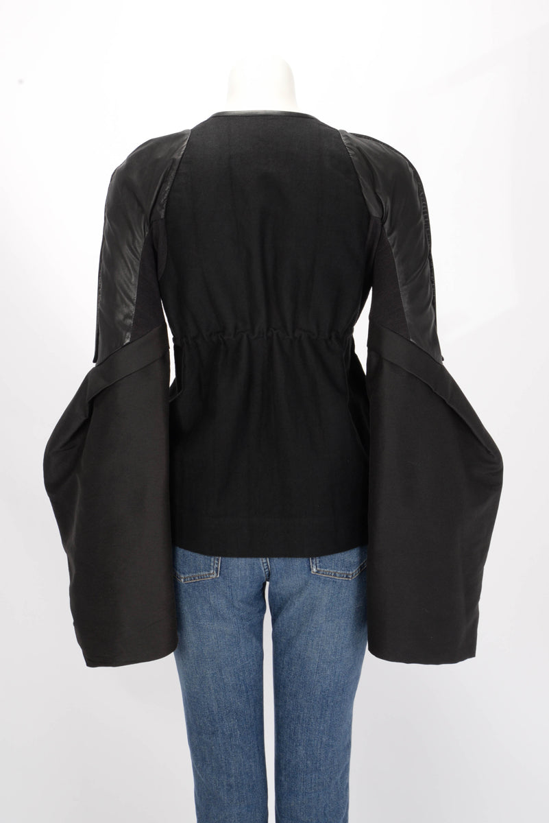Rick Owens Black Cotton & Leather Bell Sleeve Jacket IT 44