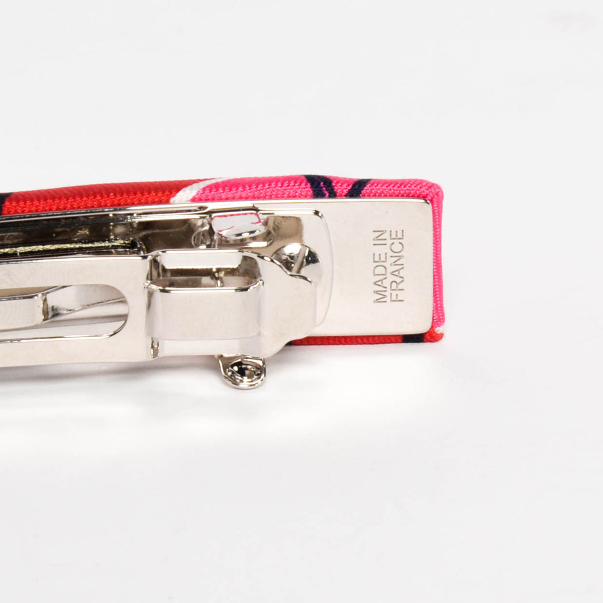 Hermes Pink & Red Silk Jungle Love Eclipse GM Hair Barrette