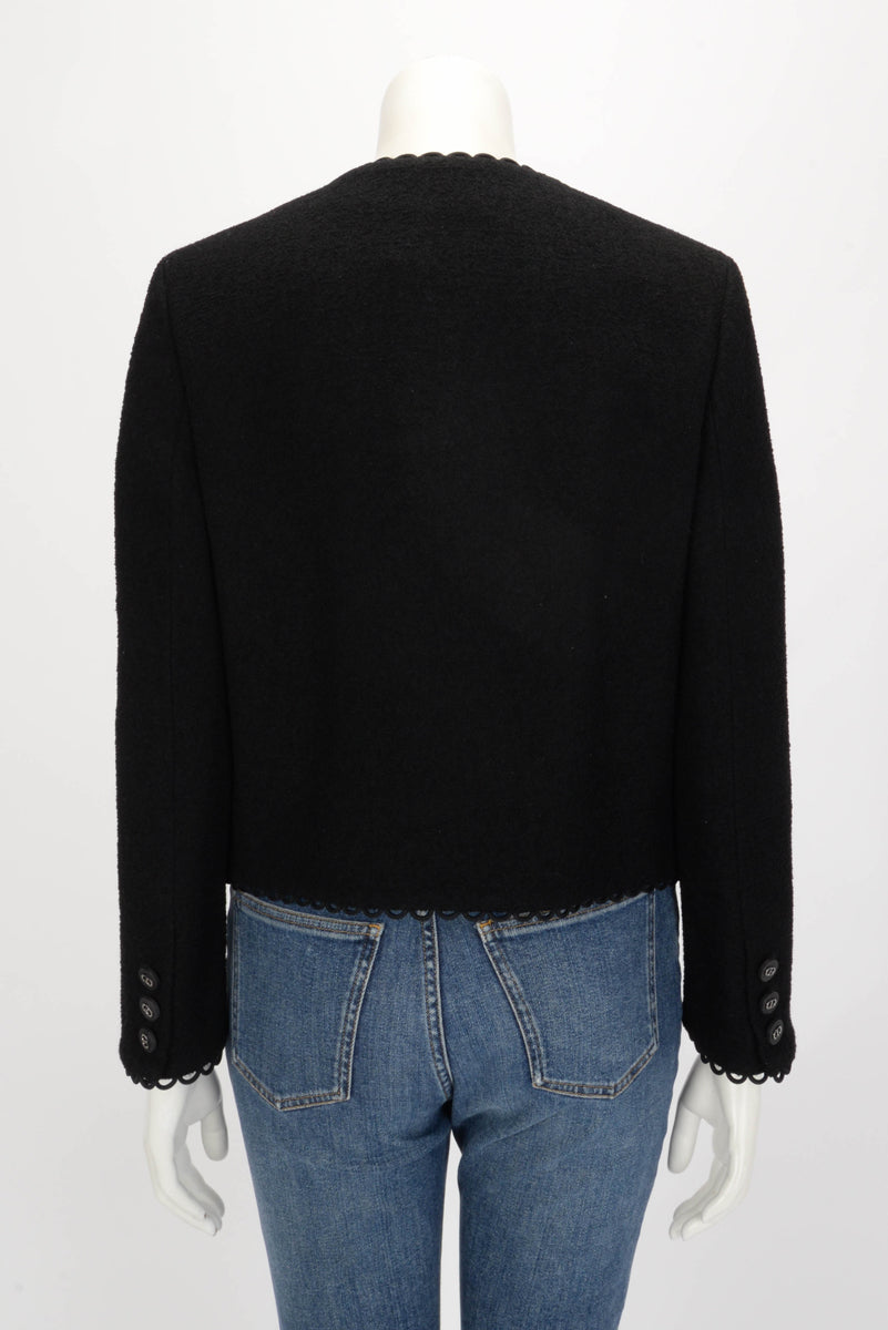 Dior Black Wool Boucle Scalloped Edge Jacket FR 42
