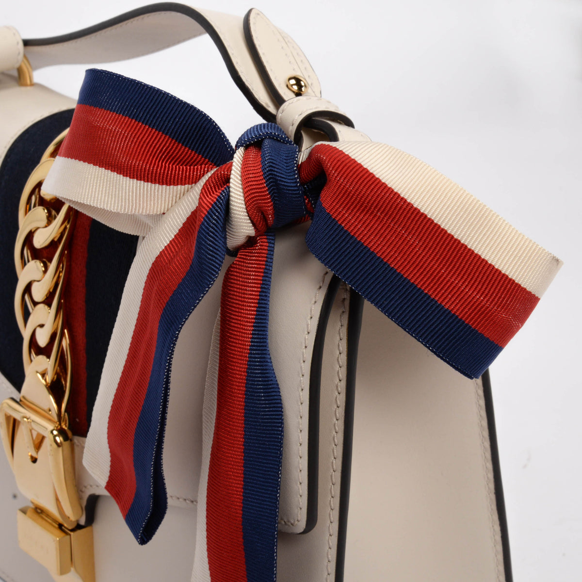 Gucci White Calfskin Small Sylvie Shoulder Bag