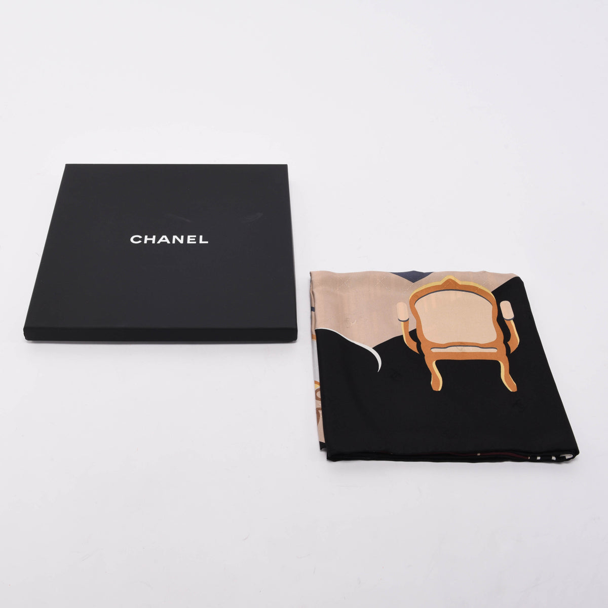 Chanel Black Printed Silk Parisian Apartment Scarf