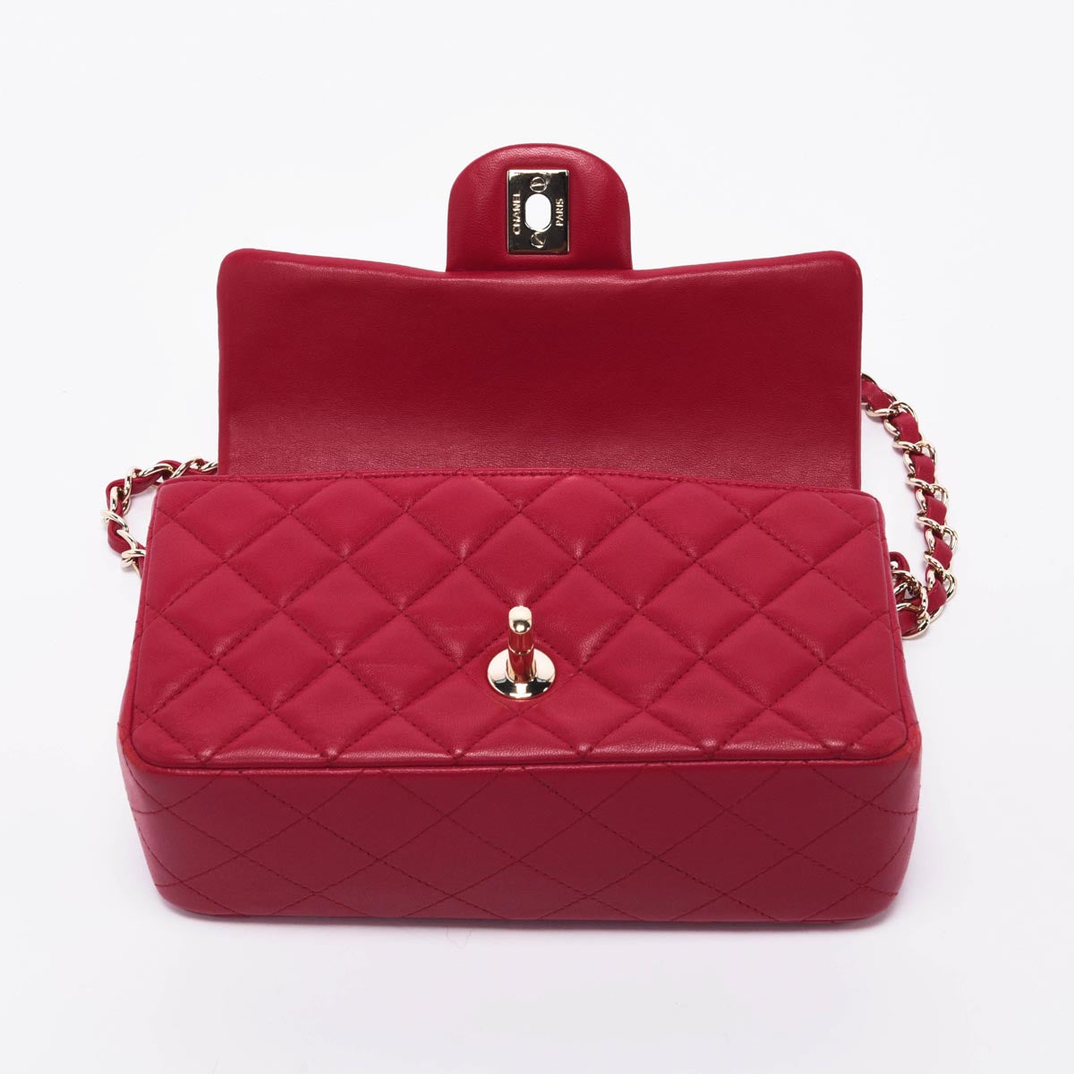 Chanel Red Quilted Lambskin Mini Rectangular Flap Bag